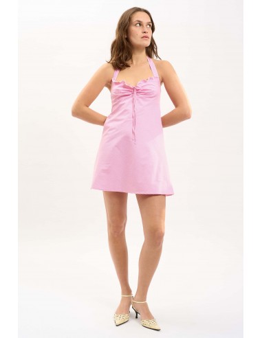 LA BADOULE - MARTINE pink gingham cotton backless flared dress destockage