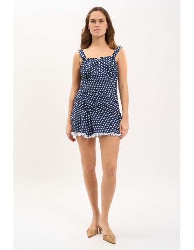 LA BADOULE LOOK 12 - MIA navy polka dot muslin silk dress with ruffled laces les muscles